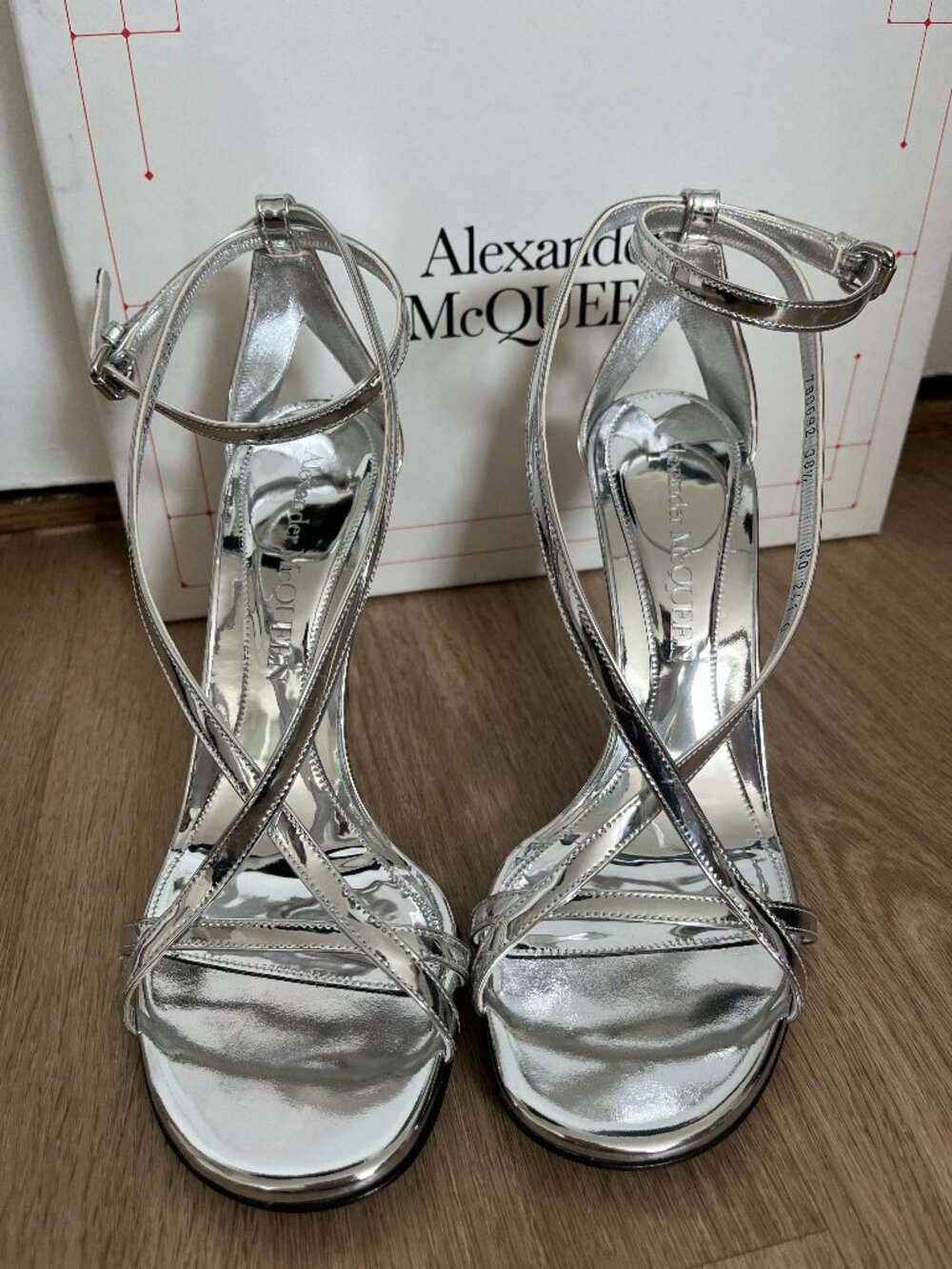 Alexander McQueen Armadillo Heel Sandals Silver Mirror 780692 W4WG1 EU 38.5
